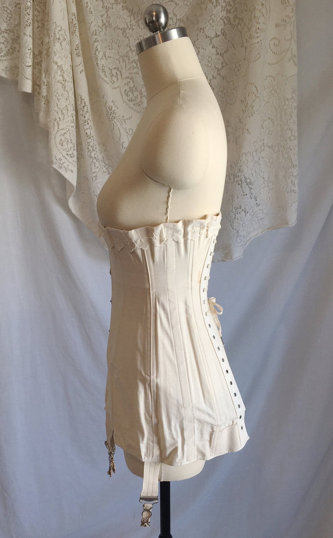 Antique 1910's Edwardian Corset | Beige Cotton with Metal Stays | The Live Model Corset by Kabo | New Old Stock | Size 20 - Daggers & Dames