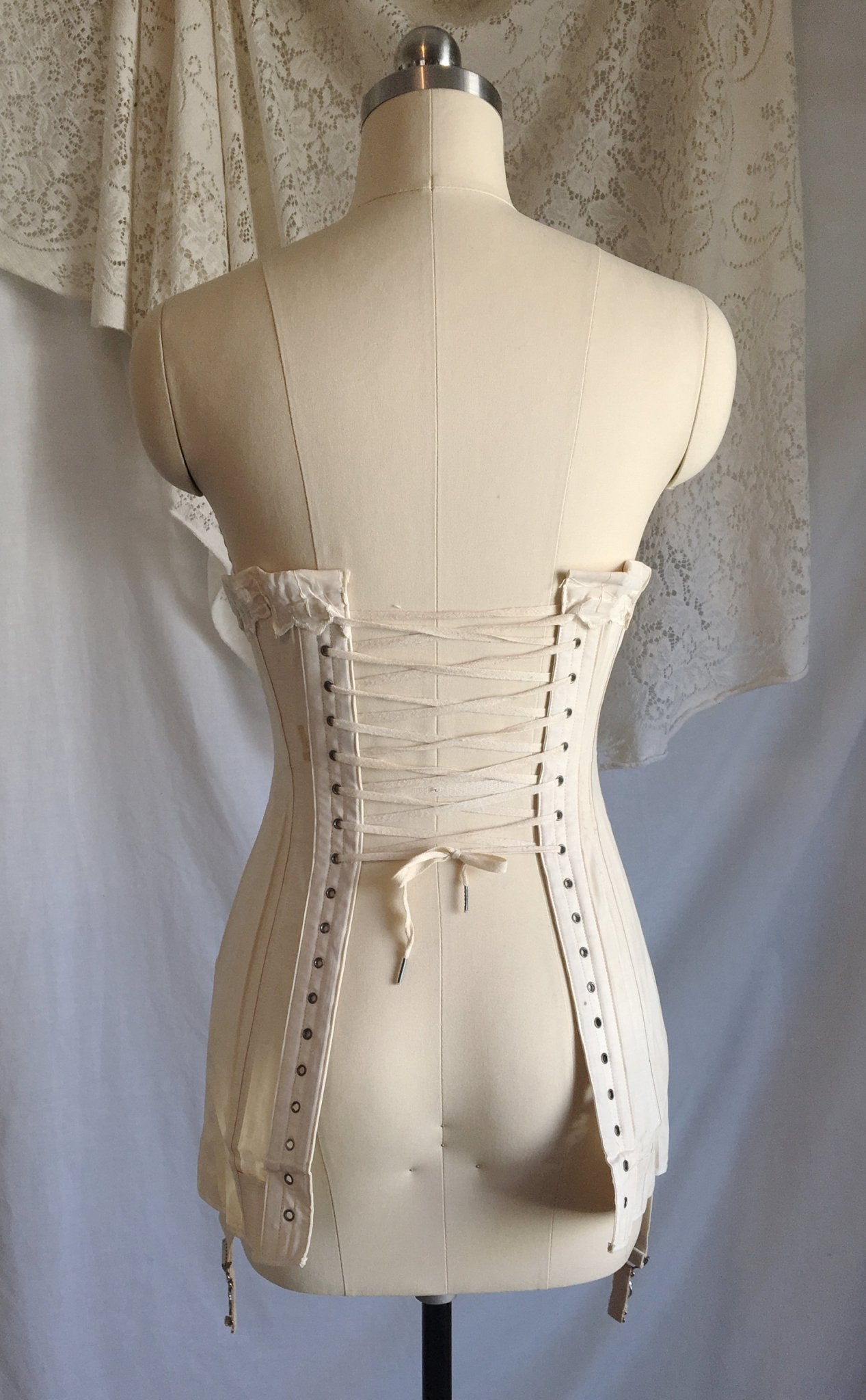 Antique 1910's Edwardian Corset | Beige Cotton with Metal Stays | The Live Model Corset by Kabo | New Old Stock | Size 20 - Daggers & Dames