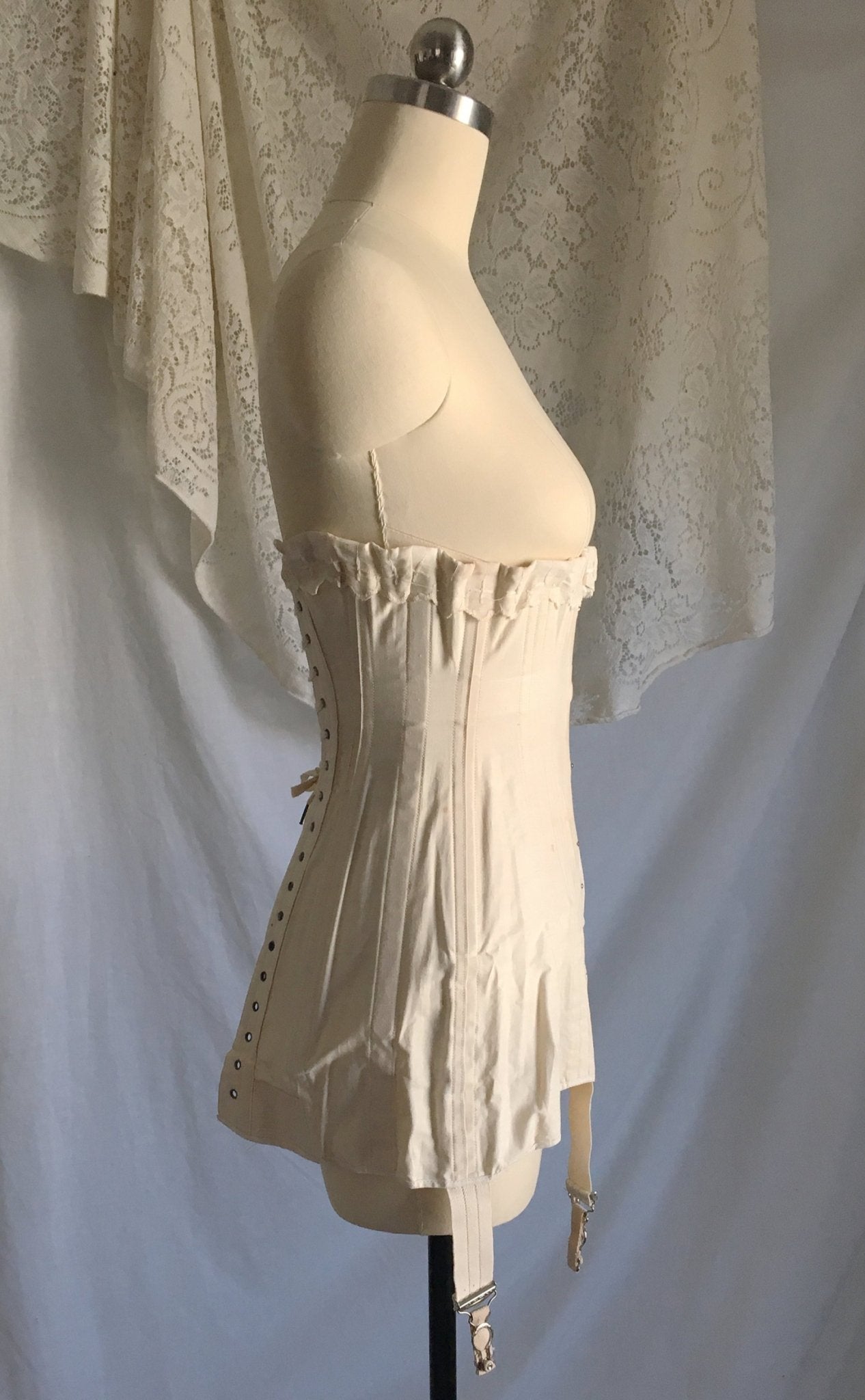 Antique 1910's Edwardian Corset | Beige Cotton with Metal Stays | The Live Model Corset by Kabo | New Old Stock | Size 20 - Daggers & Dames