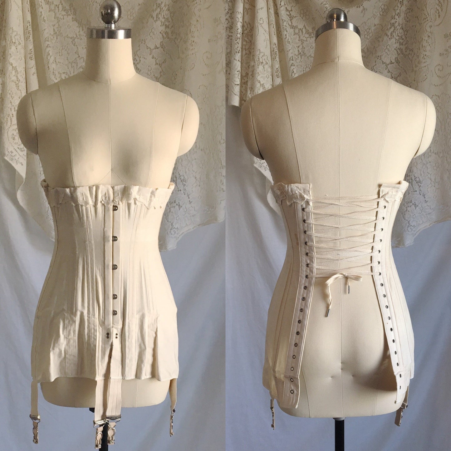 Antique 1910's Edwardian Corset | Beige Cotton with Metal Stays | The Live Model Corset by Kabo | New Old Stock | Size 20 - Daggers & Dames