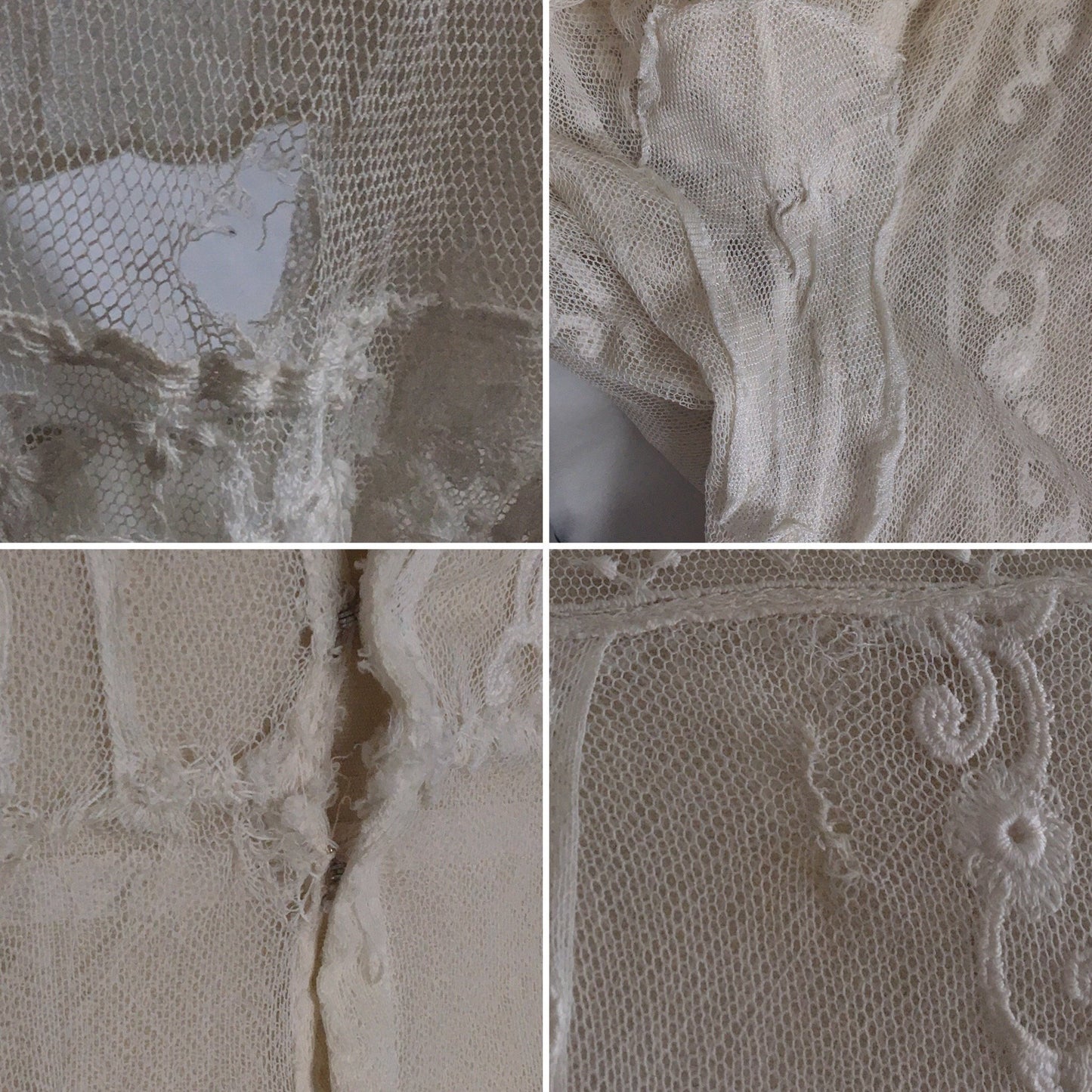 Antique 1910's Edwardian Dress | Ivory Tambour Embroidered Lace Tulle with Mermaid Skirt | Size XS, S - Daggers & Dames