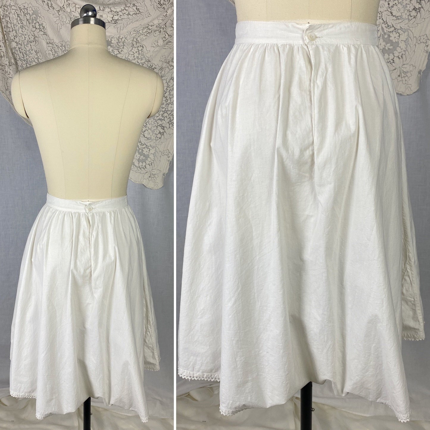 Antique 1910's Edwardian Knickers | Crisp White Cotton with Button Envelope Crotch | Size S, M - Daggers & Dames