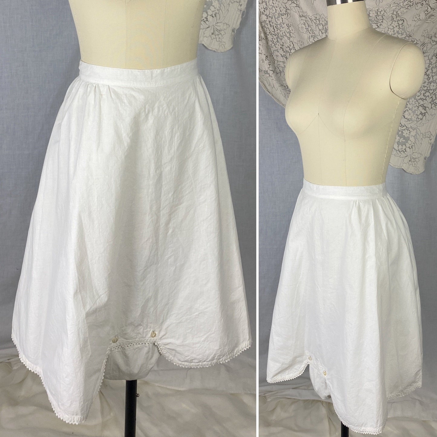Antique 1910's Edwardian Knickers | Crisp White Cotton with Button Envelope Crotch | Size S, M - Daggers & Dames