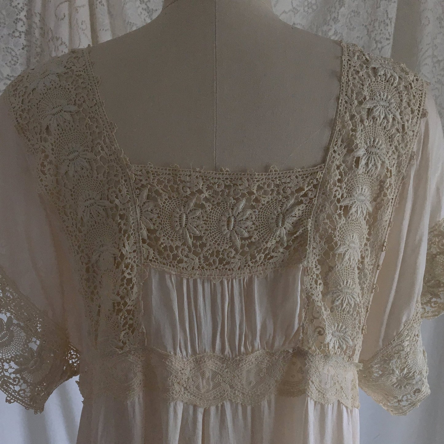 Antique 1910's Edwardian Nightgown | Palest Pink Silk with Irish Crochet Lace | Size SM, M, LG - Daggers & Dames