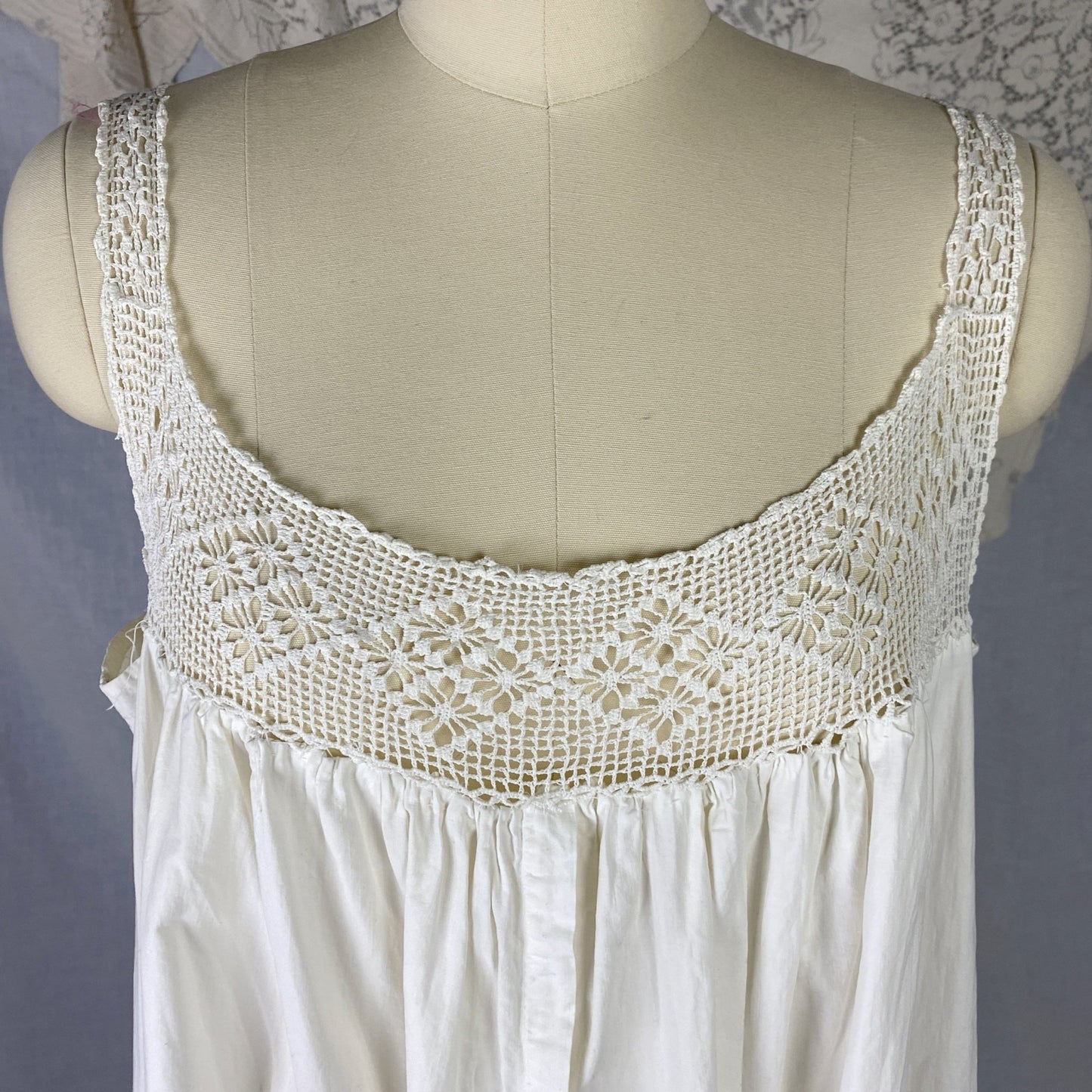 Antique 1910's Edwardian Nursing Gown | Hand Stitched Soft White Cotton with Crochet & Eyelet Lace | Size Free - Daggers & Dames