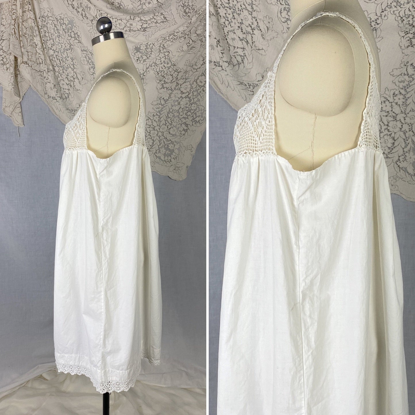 Antique 1910's Edwardian Nursing Gown | Hand Stitched Soft White Cotton with Crochet & Eyelet Lace | Size Free - Daggers & Dames