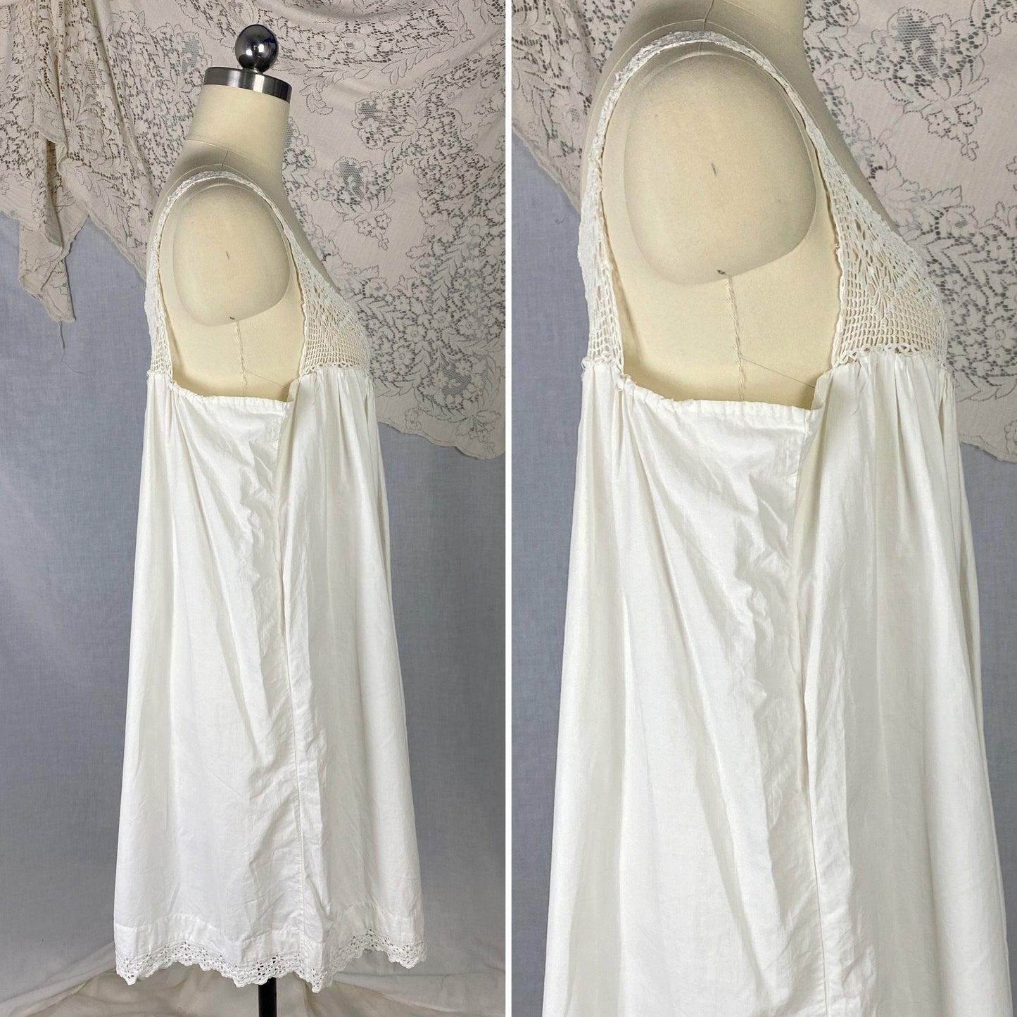 Antique 1910's Edwardian Nursing Gown | Hand Stitched Soft White Cotton with Crochet & Eyelet Lace | Size Free - Daggers & Dames