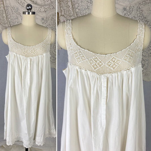 Antique 1910's Edwardian Nursing Gown | Hand Stitched Soft White Cotton with Crochet & Eyelet Lace | Size Free - Daggers & Dames