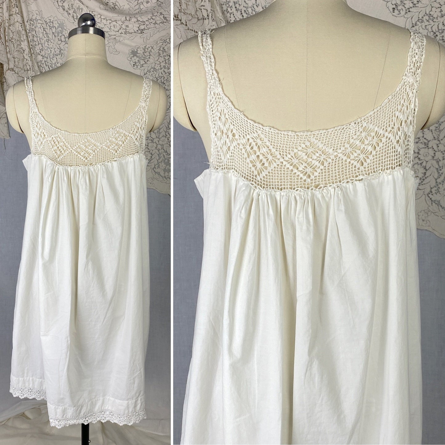 Antique 1910's Edwardian Nursing Gown | Hand Stitched Soft White Cotton with Crochet & Eyelet Lace | Size Free - Daggers & Dames