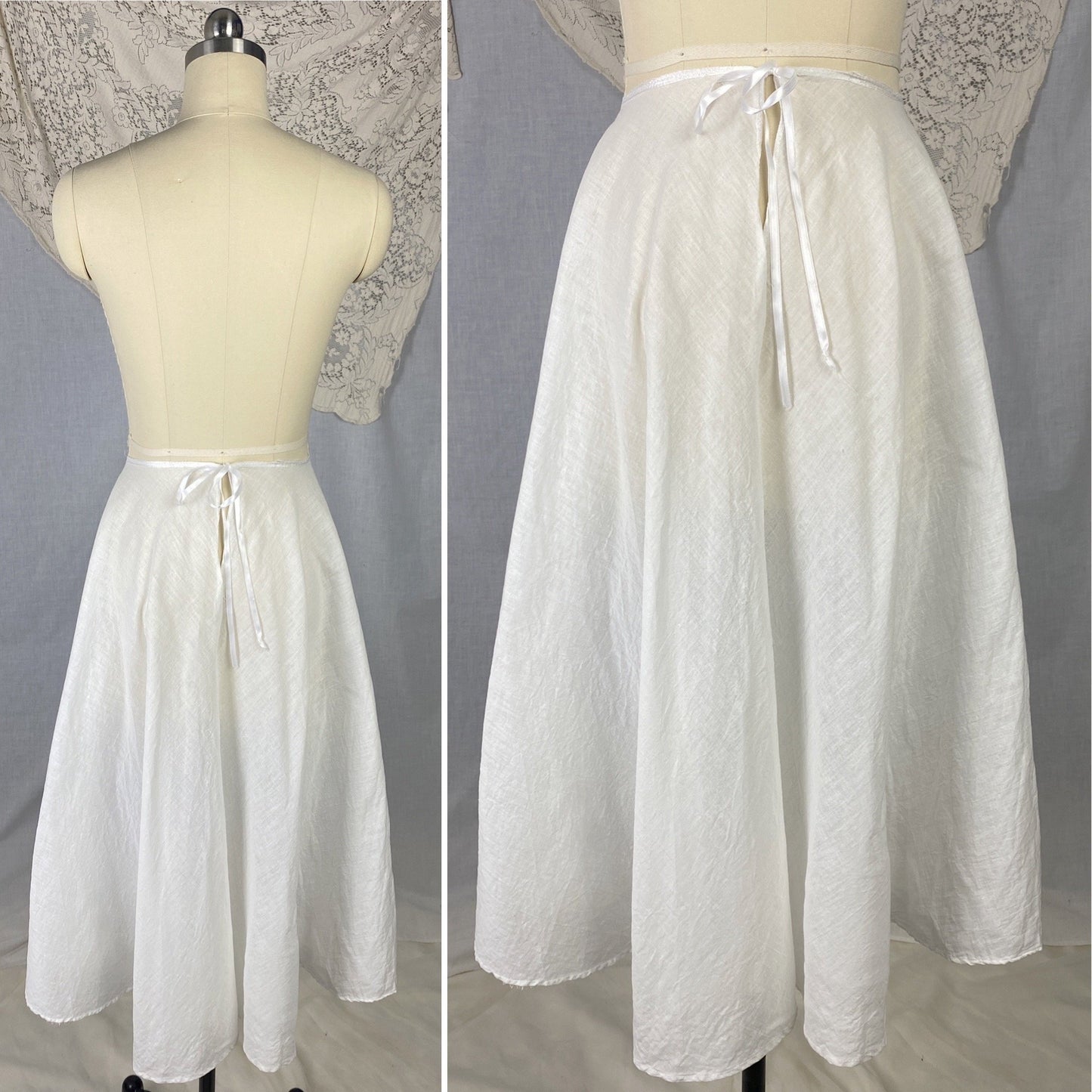 Antique 1910's Edwardian Petticoat | Crisp White Cotton Muslin with Satin Ribbon Tie | Size XS, S - Daggers & Dames
