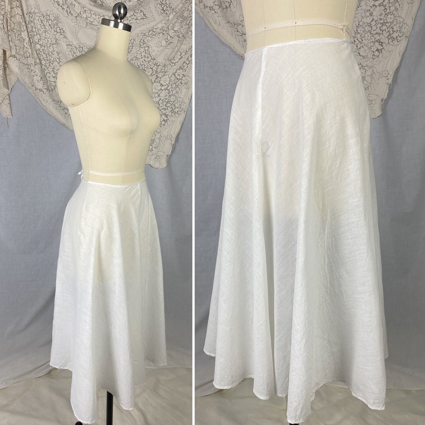 Antique 1910's Edwardian Petticoat | Crisp White Cotton Muslin with Satin Ribbon Tie | Size XS, S - Daggers & Dames