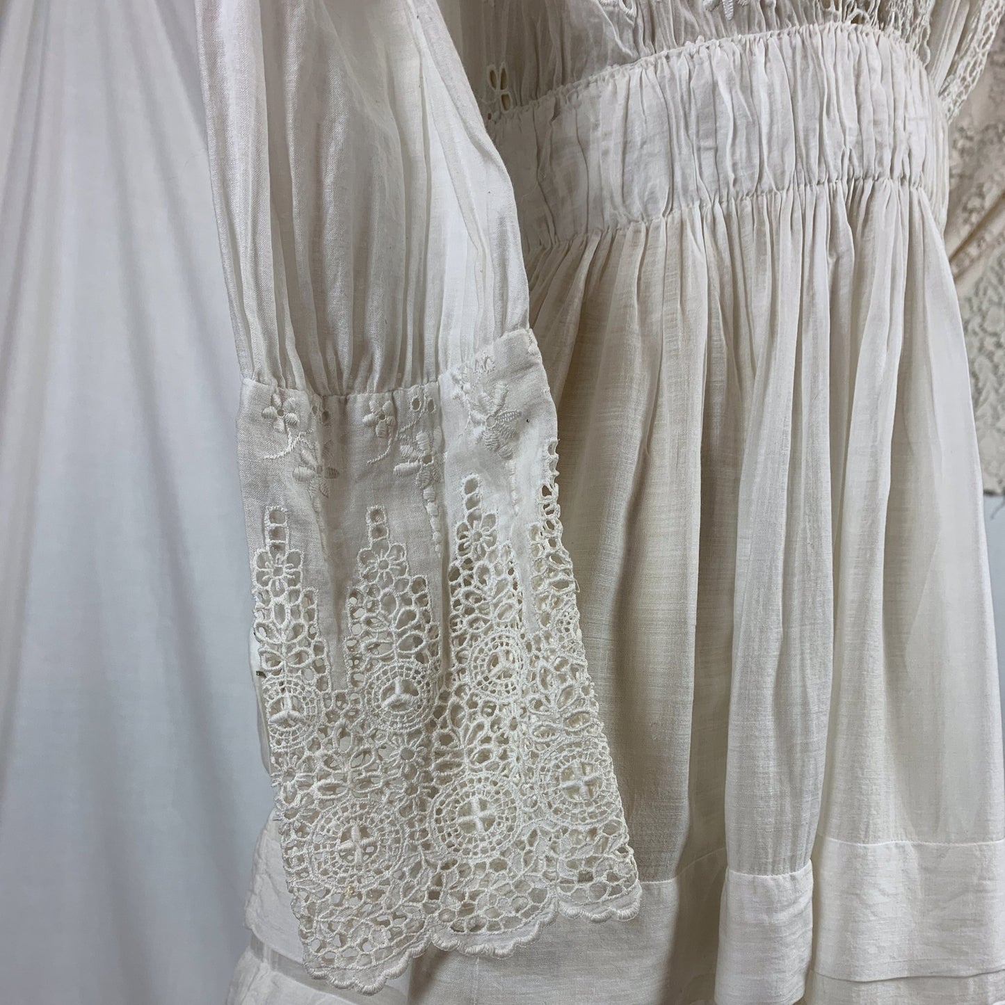 Antique 1910's Edwardian Rare Open Back Dress | Soft White Cotton Lawn with Eyelet & Venetian Lace | Size XS - Daggers & Dames