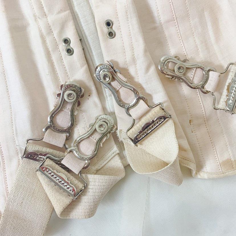 Antique 1910's Edwardian S-Bend Corset | Palest Pink Cotton with Steel Bones & White Lace | Kabo- The Live Model | Size 19 - 23 XXS - Daggers & Dames