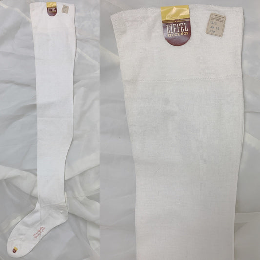 Antique 1910's Edwardian Stockings -Grade A | White Stretchy Exposed Seamed Cotton Knit | Eiffel Stockings -New with Tags | Size 9.5 - Daggers & Dames