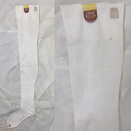 Antique 1910's Edwardian Stockings -Grade B | White Stretchy Exposed Seamed Cotton Knit | Eiffel Stockings -New with Tags | Size 9.5 - Daggers & Dames