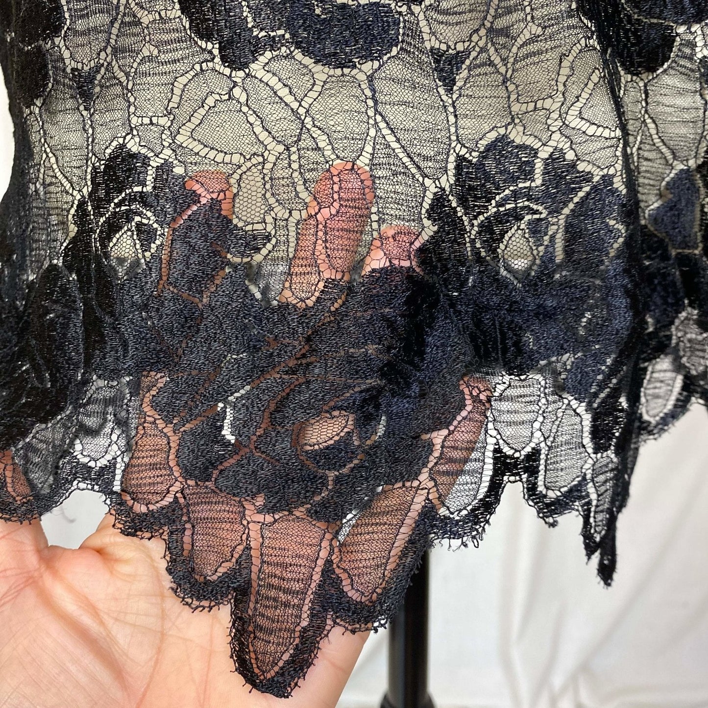 Antique 1920's Bralette & Tap Pants Lingerie Set | Black Silk Chiffon with Rose Chantilly Lace | Size XXS, XS | Never Worn - Daggers & Dames