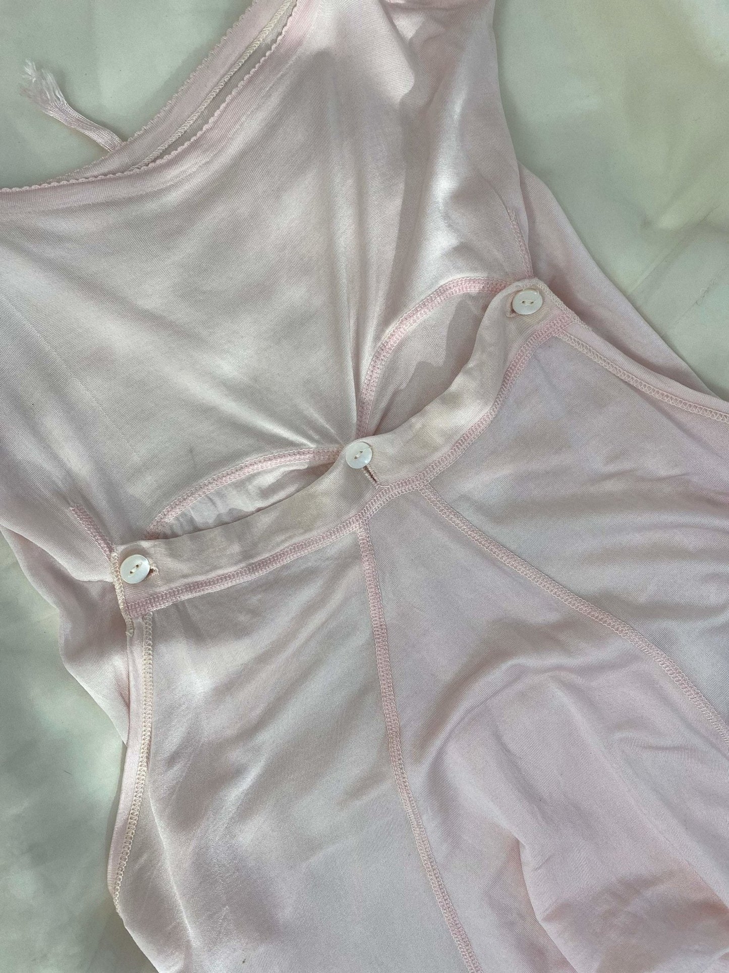 Antique 1920's Camiknicker | Pale Pink Silk Knit with Button Drop-Seat | Size 30-34 Bust, XXS, XS - Daggers & Dames