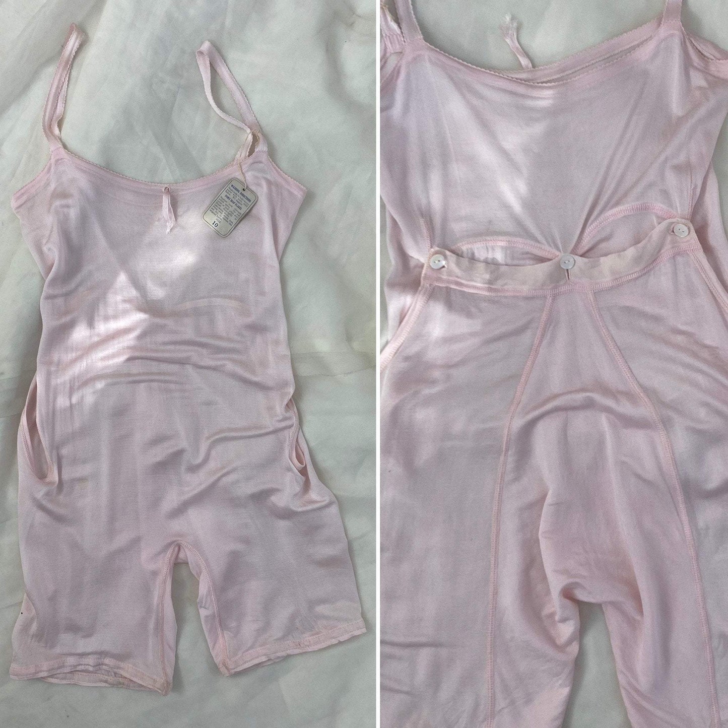 Antique 1920's Camiknicker | Pale Pink Silk Knit with Button Drop-Seat | Size 30-34 Bust, XXS, XS - Daggers & Dames