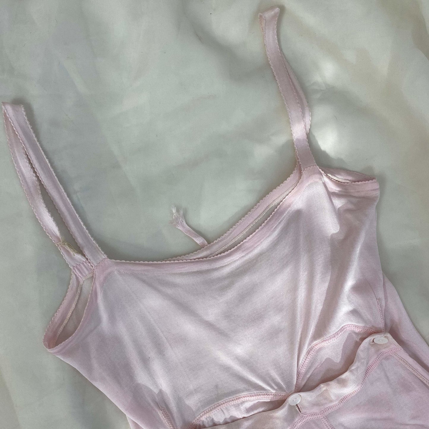 Antique 1920's Camiknicker | Pale Pink Silk Knit with Button Drop-Seat | Size 30-34 Bust, XXS, XS - Daggers & Dames