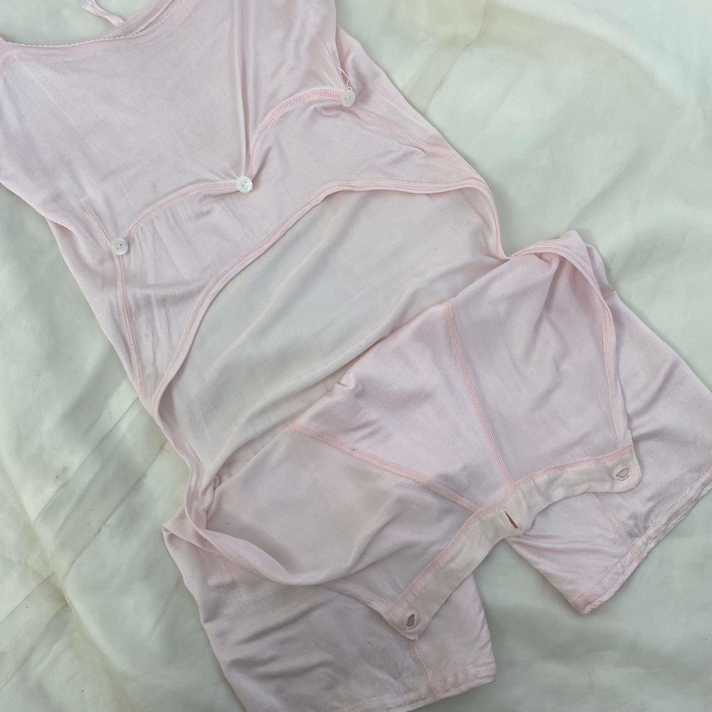 Antique 1920's Camiknicker | Pale Pink Silk Knit with Button Drop-Seat | Size 30-34 Bust, XXS, XS - Daggers & Dames