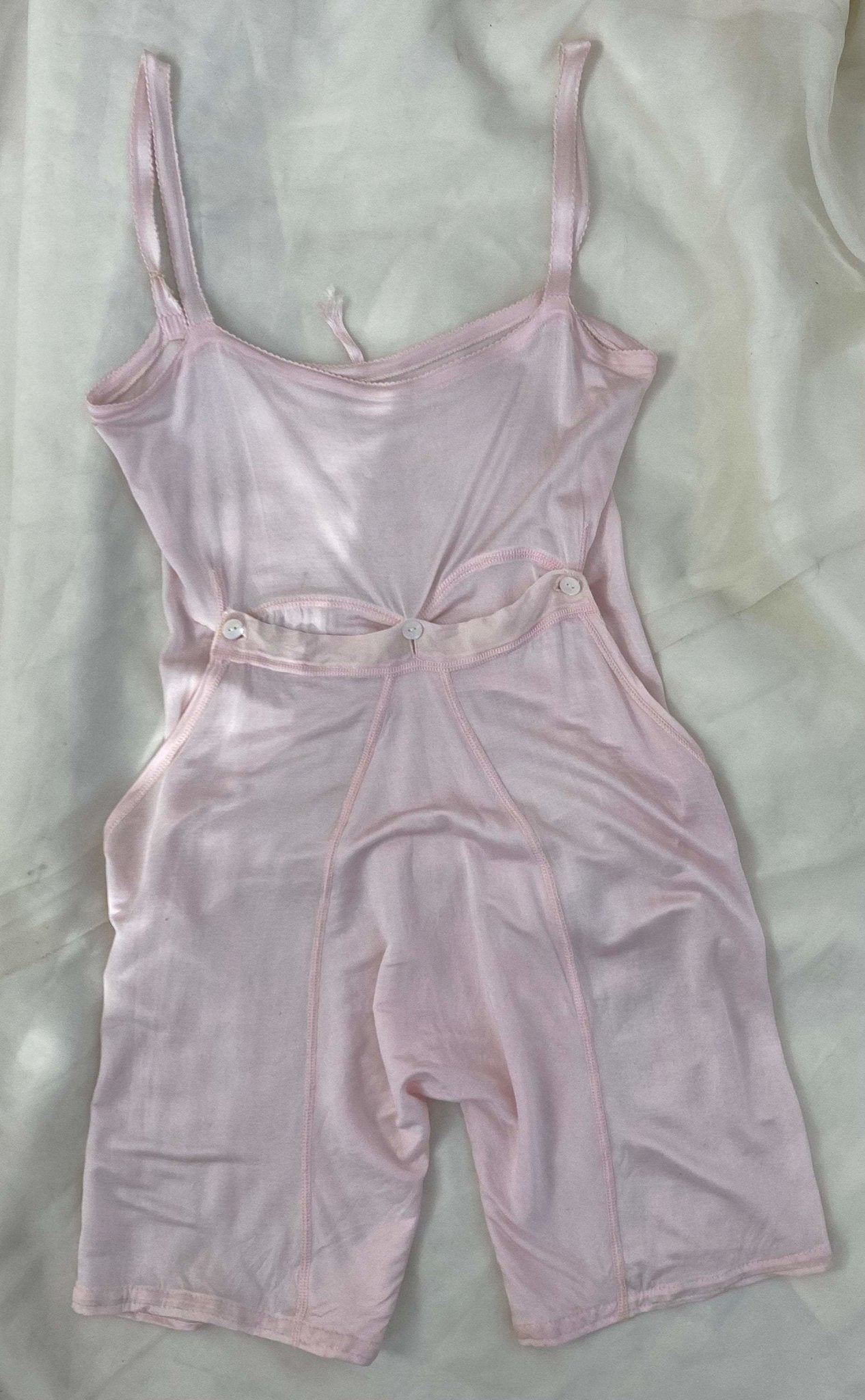 Antique 1920's Camiknicker | Pale Pink Silk Knit with Button Drop-Seat | Size 30-34 Bust, XXS, XS - Daggers & Dames