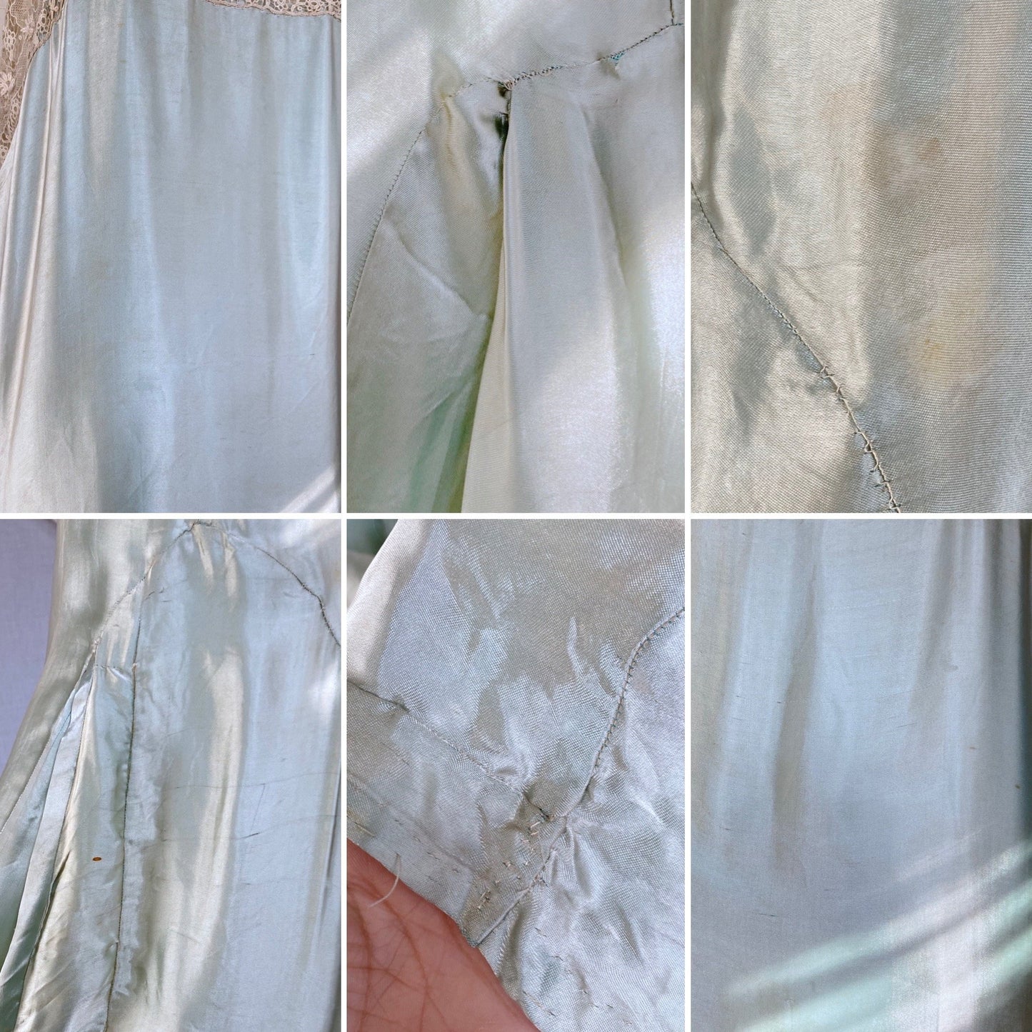 Antique 1920's Chemise | Mint Green Satin with Ivory Irish Lace | Size XS, S - Daggers & Dames