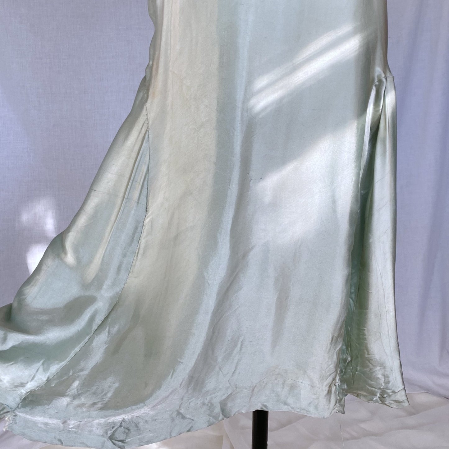 Antique 1920's Chemise | Mint Green Satin with Ivory Irish Lace | Size XS, S - Daggers & Dames
