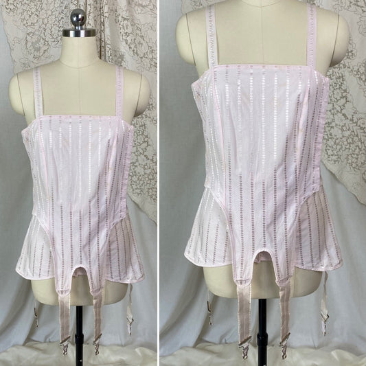 Antique 1920's Corselette | Powder Pink Cotton with Geo Satin Damask & Corset Lacing | Size S, M | Belfit Brassiere Co. -New in Box - Daggers & Dames
