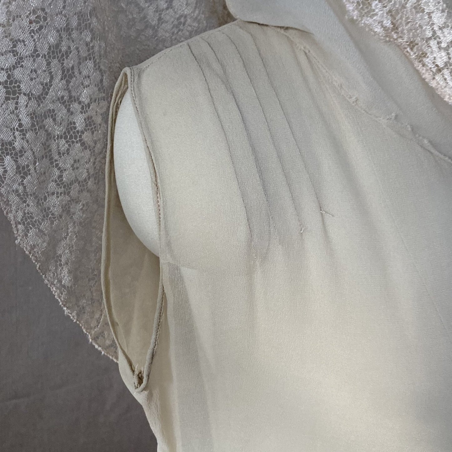 Antique 1920's Dress | Sheer Ivory Silk Chiffon with Floral Chantilly lace Bertha Collar & Skirt | Size 34-36 Bust, XS, S, M - Daggers & Dames