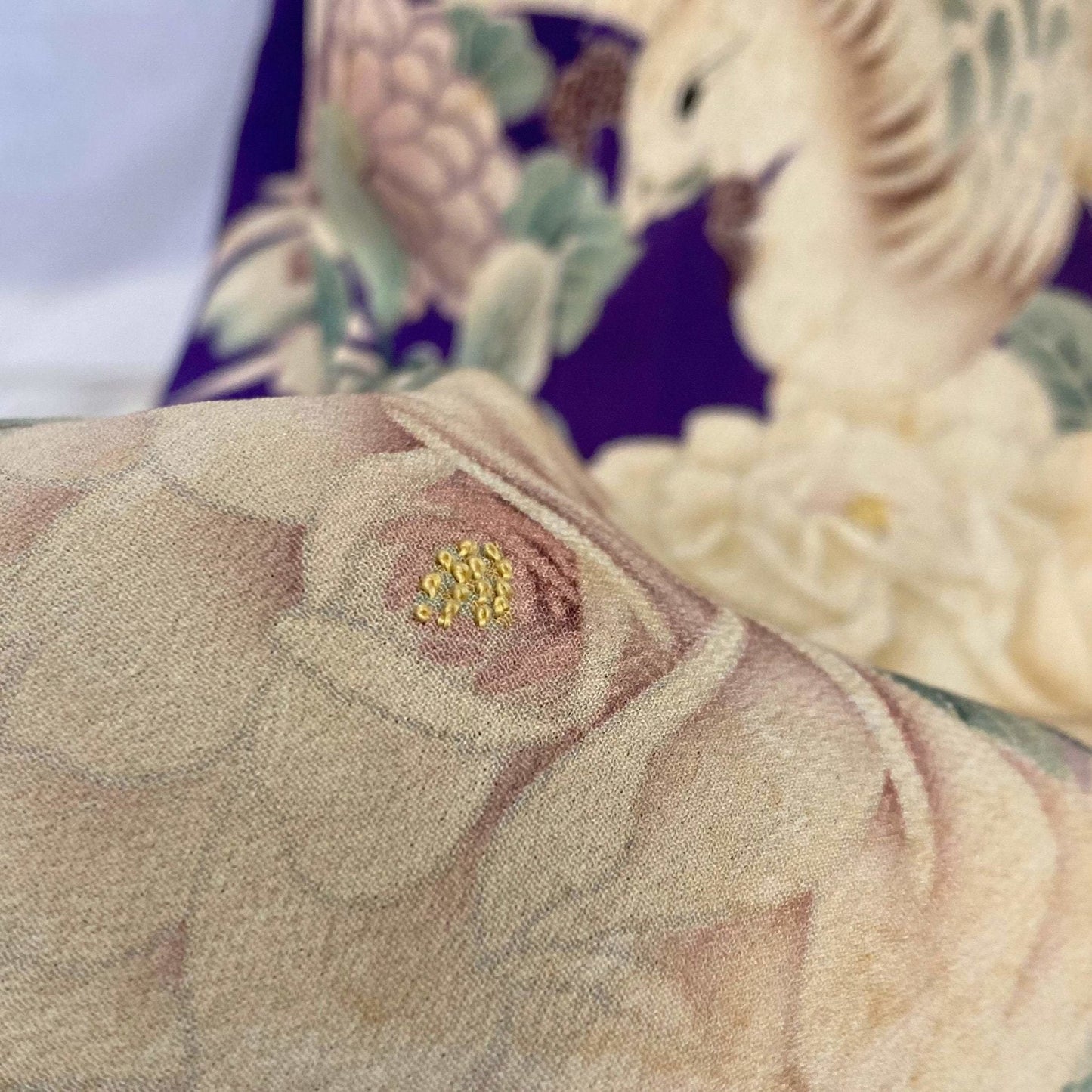 Antique 1920's Japanese Tomesode Kimono Robe | Royal Purple Silk with Hand Painted Floral Print & Rare Pekin Stitching | Hand Sewn Size Free - Daggers & Dames