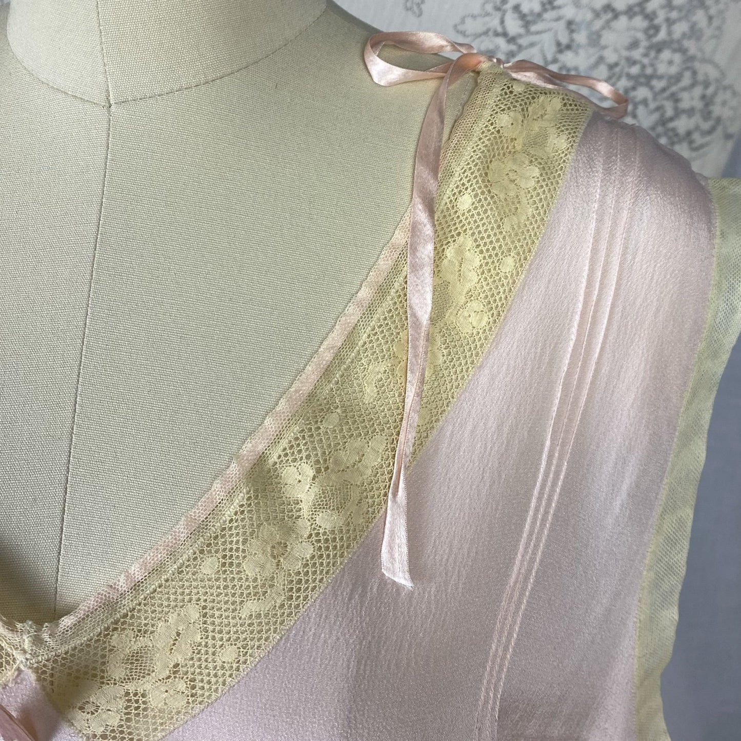 Antique 1920's Nightgown | Sheer Ballet Pink Silk with Ivory Tambour Lace | Size Free, XL | Never Worn - Daggers & Dames