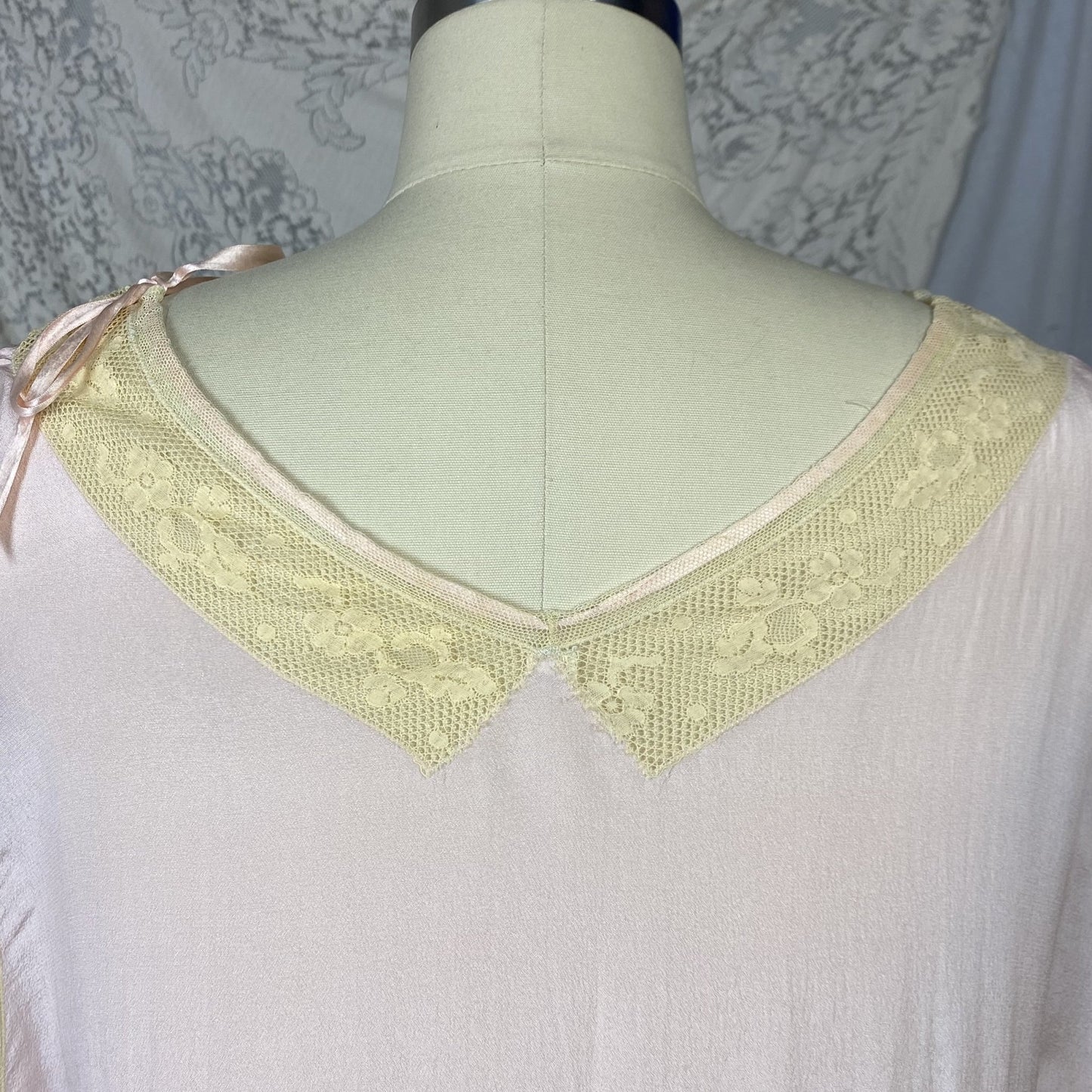Antique 1920's Nightgown | Sheer Ballet Pink Silk with Ivory Tambour Lace | Size Free, XL | Never Worn - Daggers & Dames