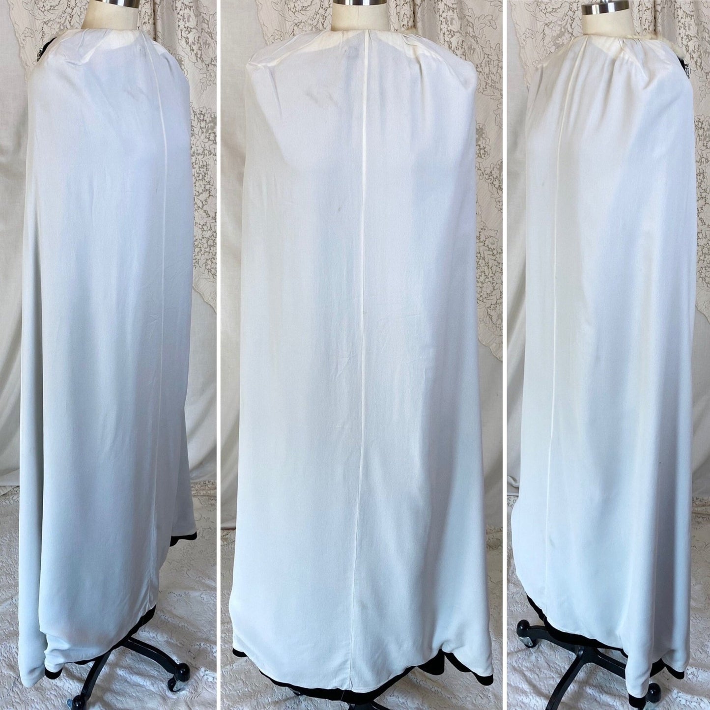 Antique 1920's Opera Cape | Black Silk Velvet with Mink Collar & Rhinestone Clasp | Size XS, S, M - Daggers & Dames