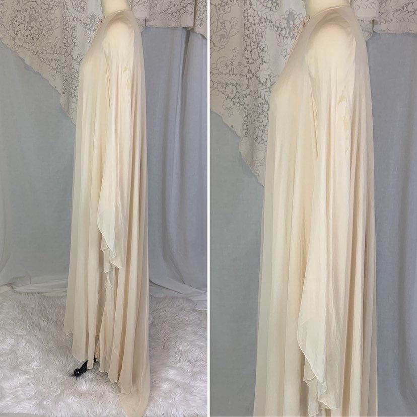 Antique 1920's Peignoir Robe | Size XS, SM | Sheer Ivory Silk Georgette with Angel Sleeves & Long Train Hem - Daggers & Dames
