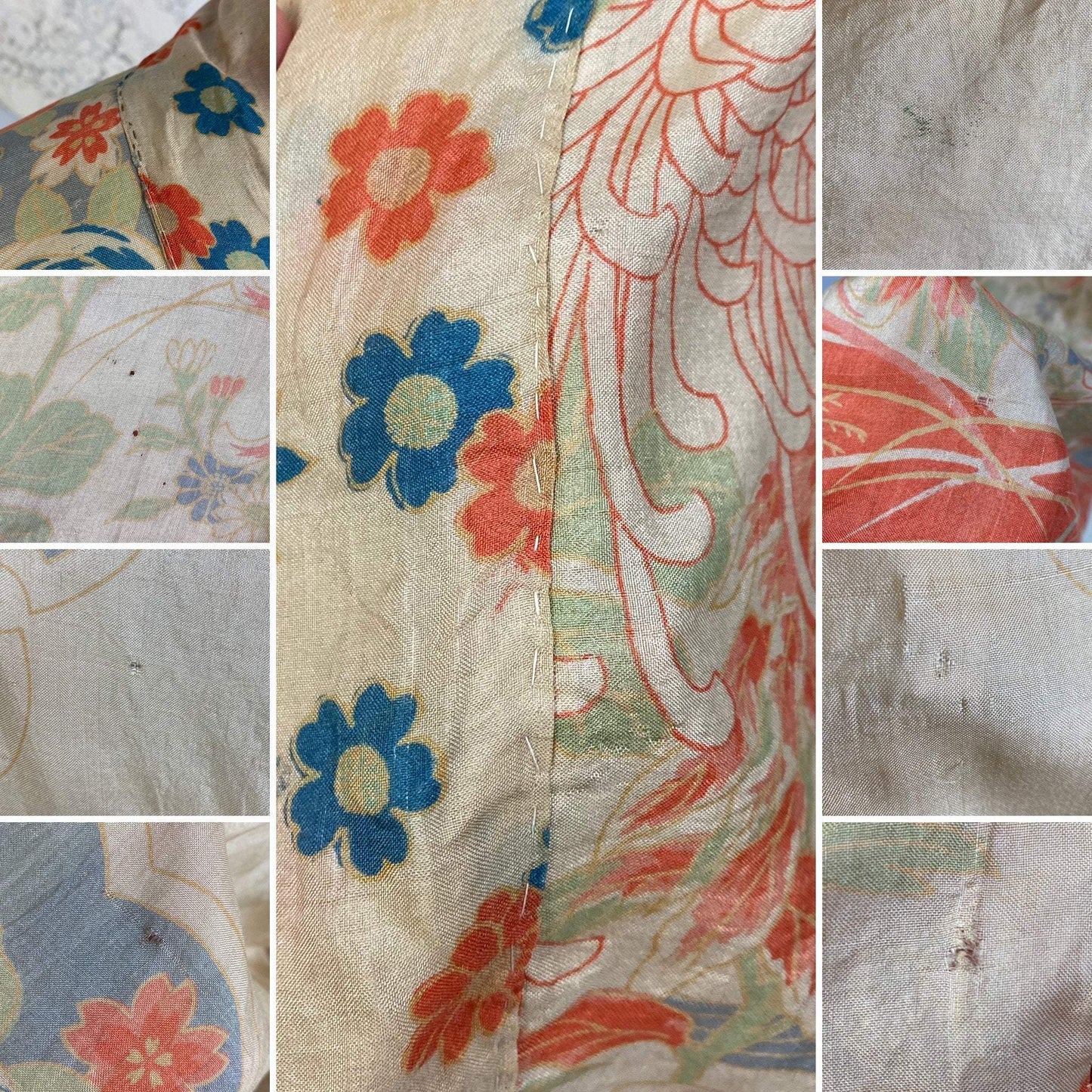 Antique 1920's Robe | Floral Print Raw Pongee Silk | Size Free - Daggers & Dames