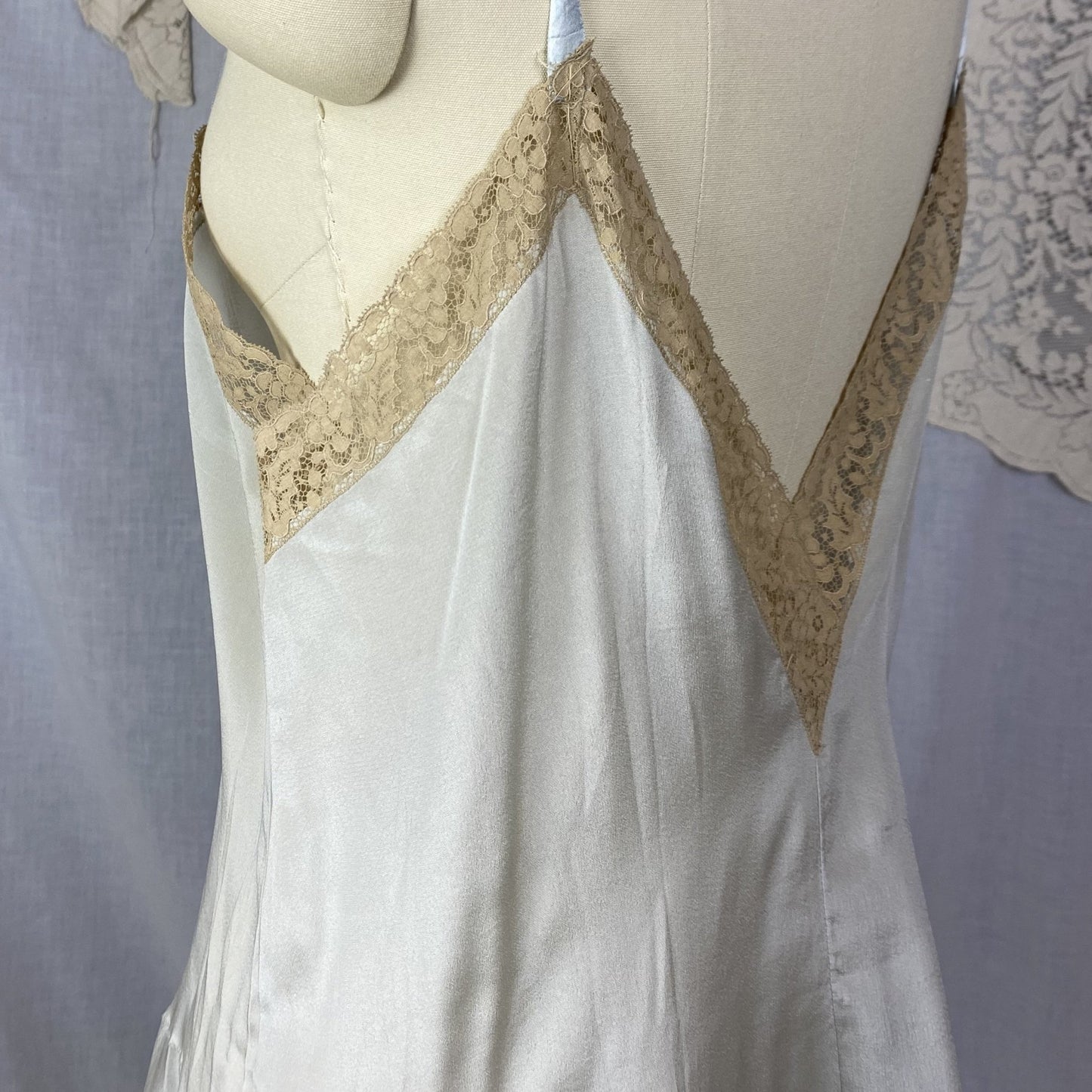 Antique 1920's Step-in Chemise | Aqua Blue Silk Crepe with Mocha Floral Lace | Size M, LG | New Old Stock - Daggers & Dames