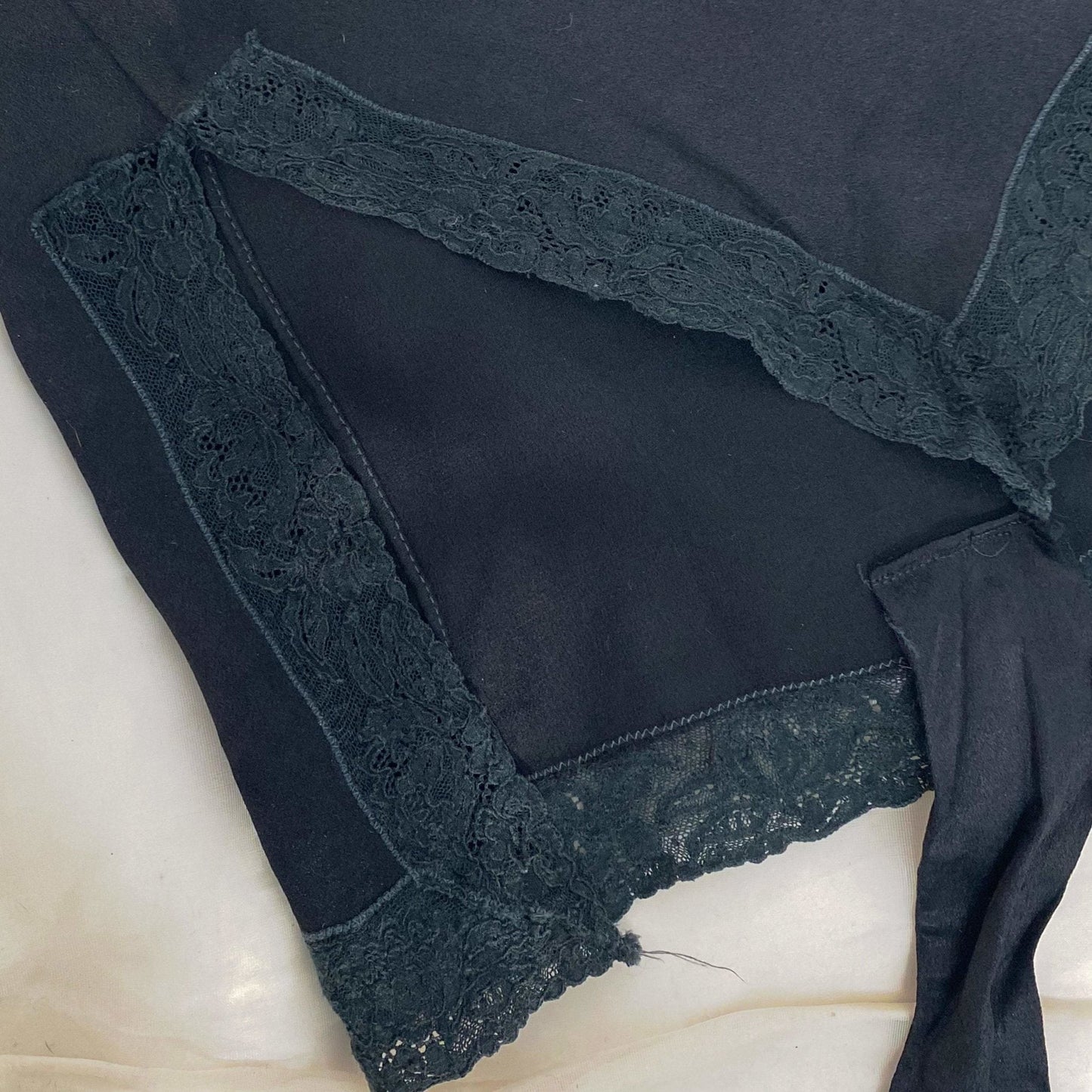 Antique 1920's Step-in Chemise | Black Silk Charmeuse with Lace Trim | Size 30 Bust, XXS - Daggers & Dames
