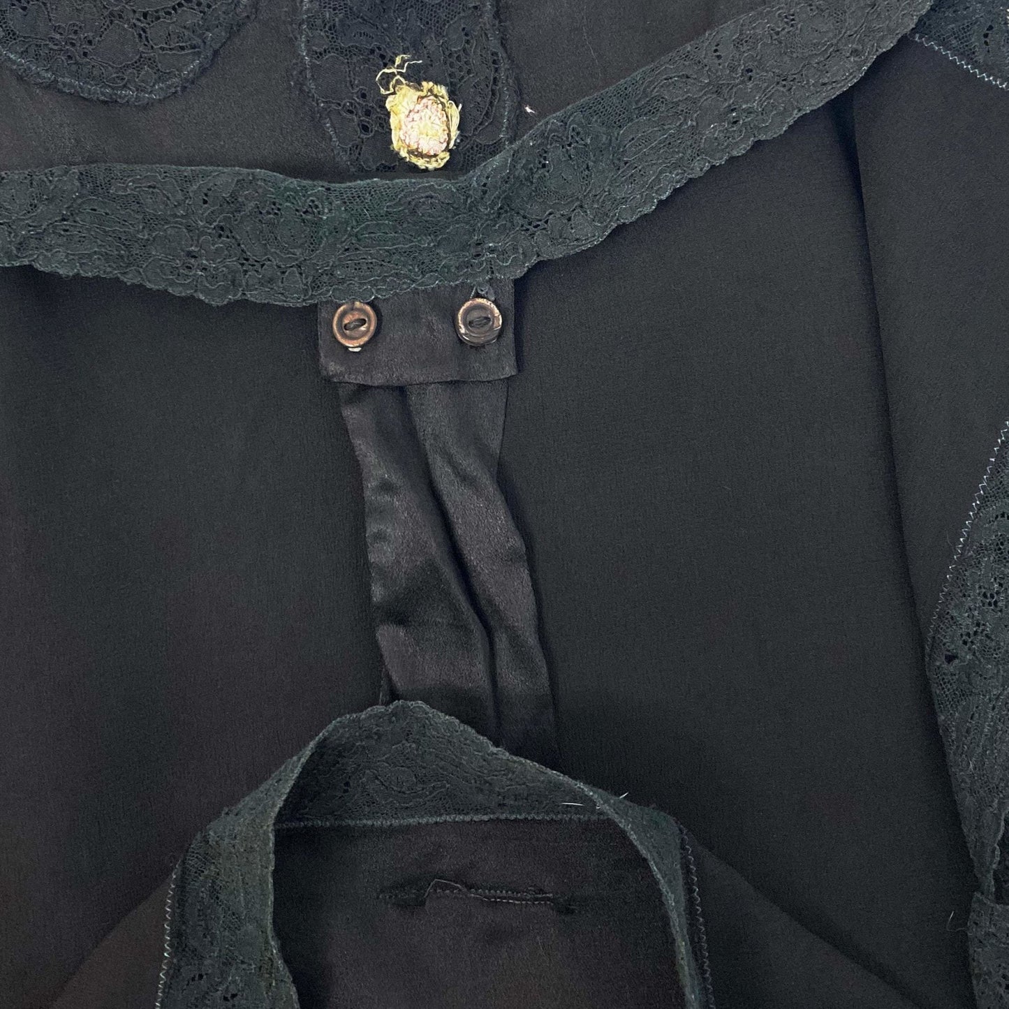 Antique 1920's Step-in Chemise | Black Silk Charmeuse with Lace Trim | Size 30 Bust, XXS - Daggers & Dames