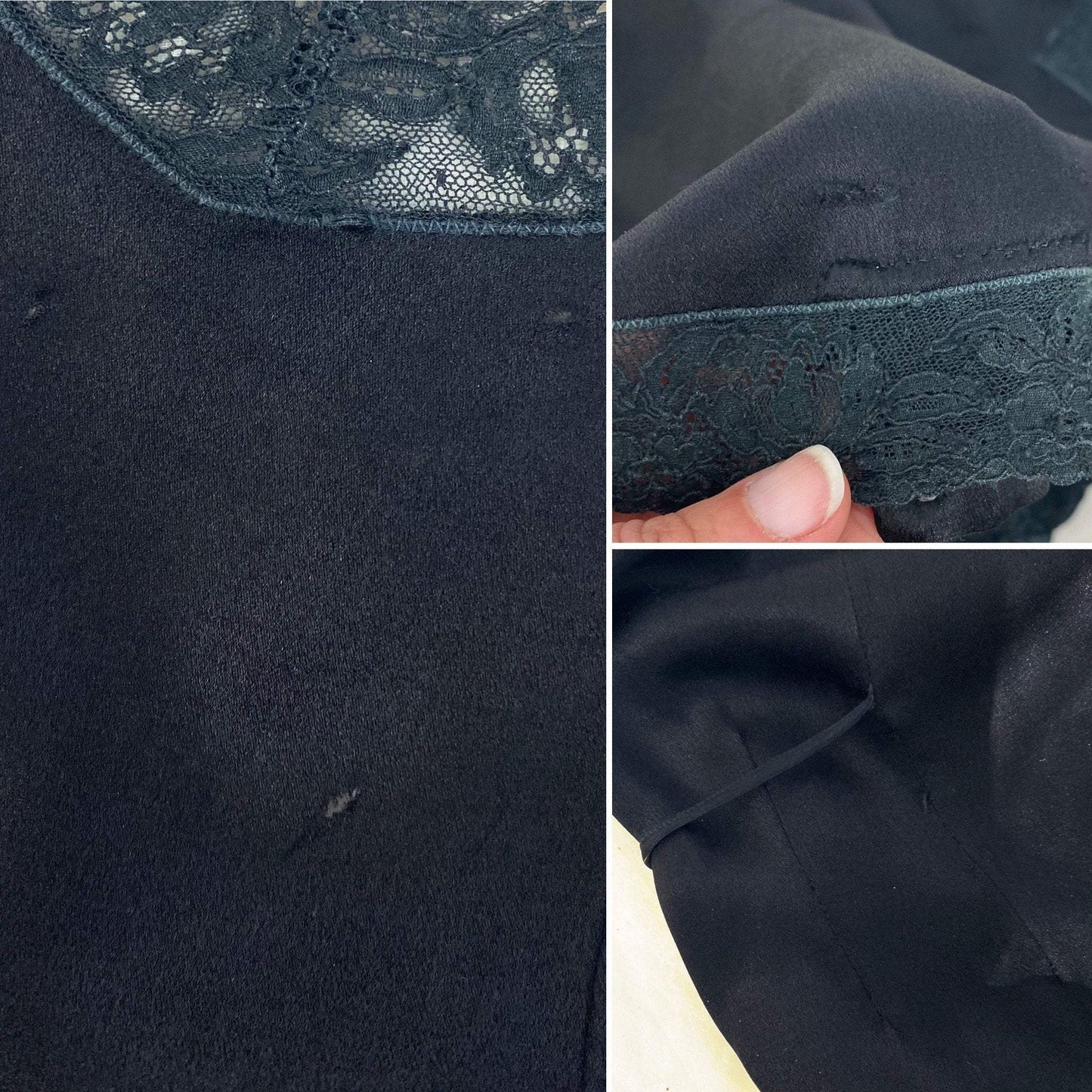 Antique 1920's Step-in Chemise | Black Silk Charmeuse with Lace Trim | Size 30 Bust, XXS - Daggers & Dames