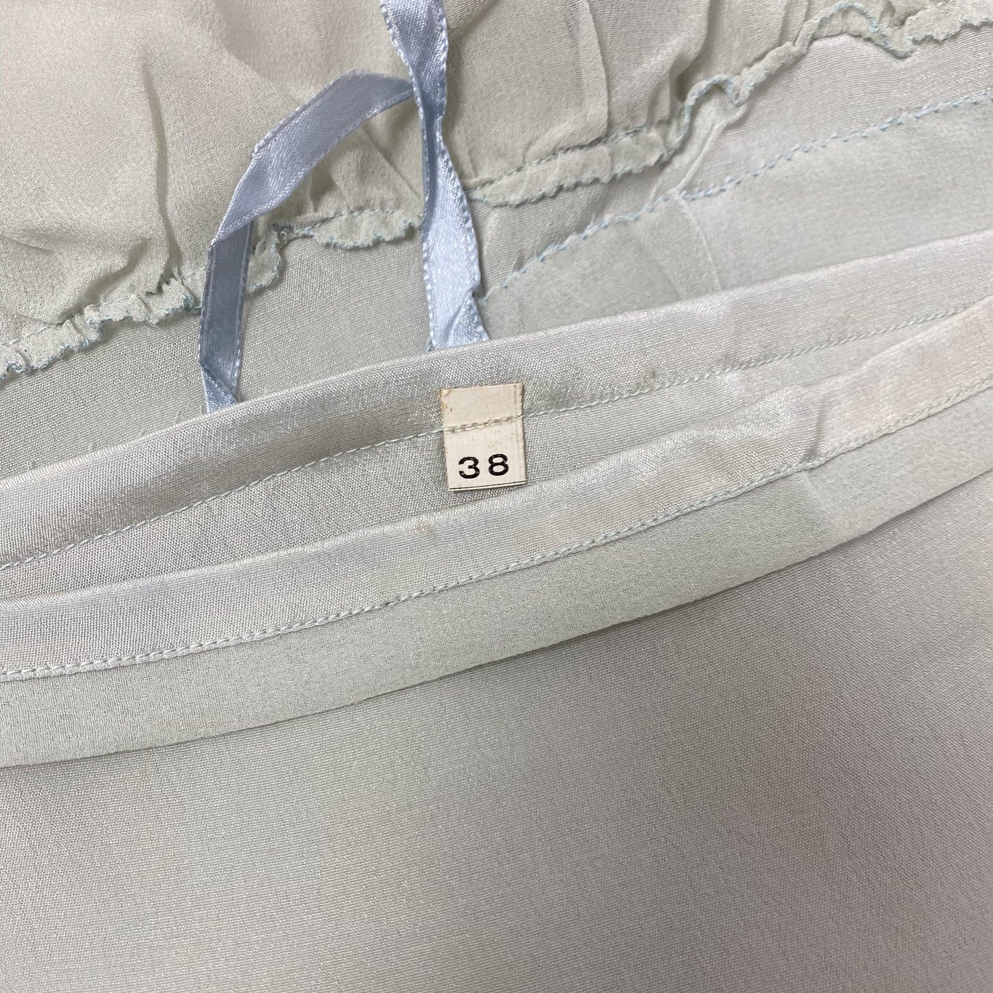 Antique 1920's Step In Chemise | Pale Dusty Blue Silk with Floral Embroidery & Ruffles | Size XS, S | New Old Stock - Daggers & Dames