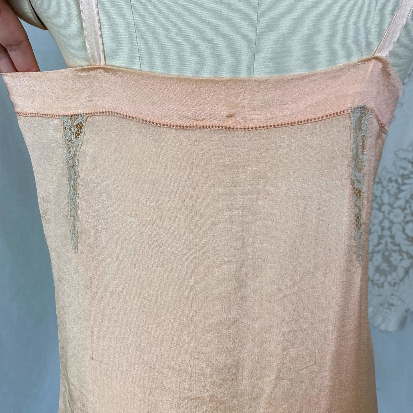 Antique 1920's Step-in Chemise | Rich Peach Silk Crepe with Nude Lace | Size XXS, XS | Never Worn - Daggers & Dames