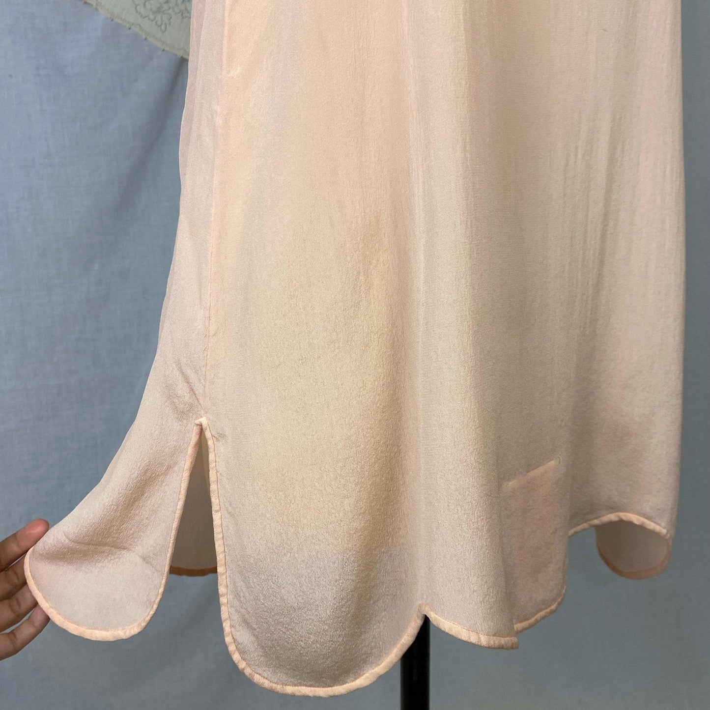 Antique 1920's Step In Chemise | Sheer Princess Pink Silk with Tambour Lace & Silk Rosettes | Size 32-34 Bust, XS/S | Never Worn - Daggers & Dames