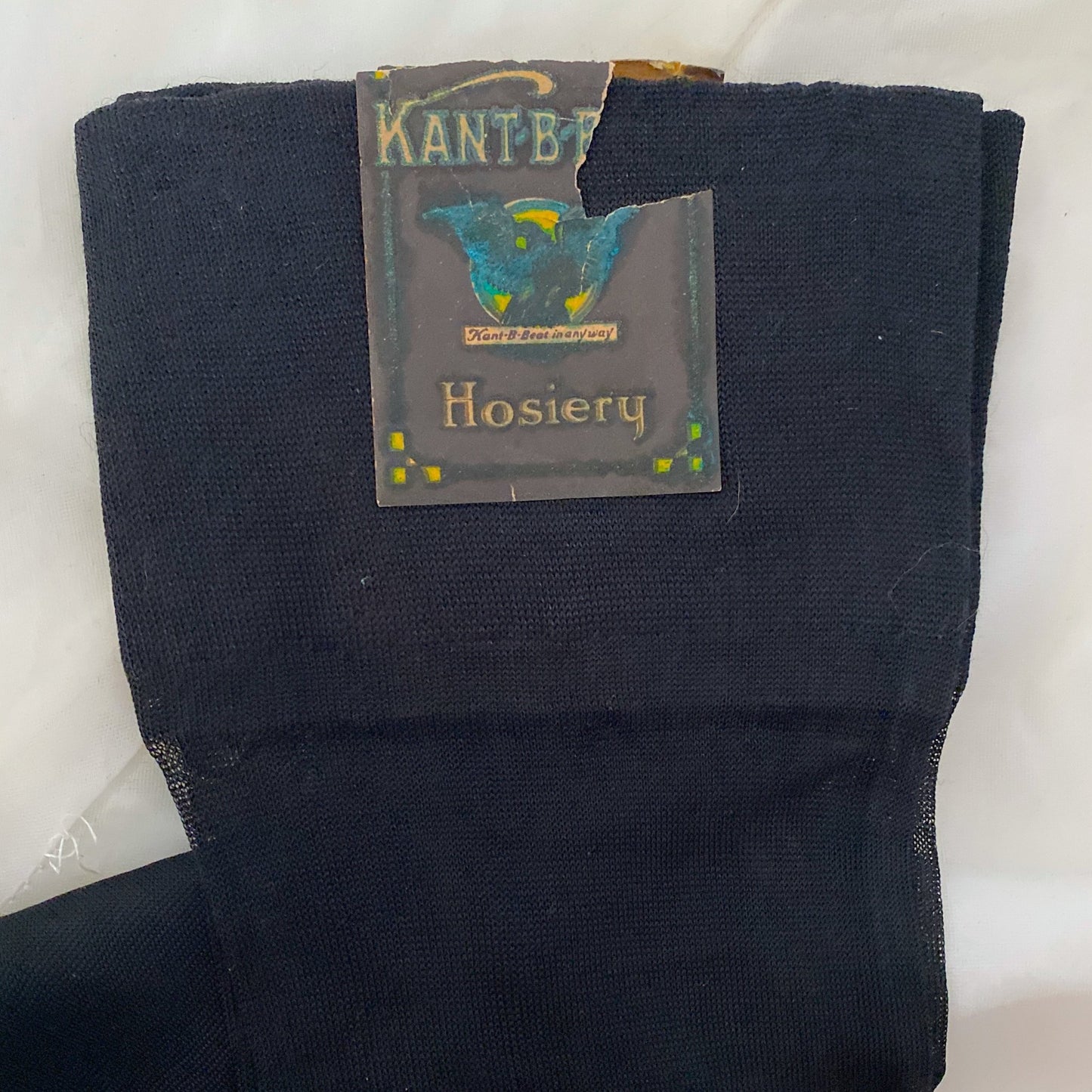 Antique 1920's Stockings | Inky Black Rayon Knit with Exposed Seam & Reinforced Cotton Heel | Size 7.5 | Kant-B-Beat -New with Tag - Daggers & Dames