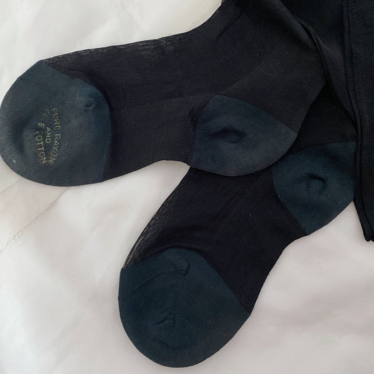 Antique 1920's Stockings | Inky Black Rayon Knit with Exposed Seam & Reinforced Cotton Heel | Size 7.5 | Kant-B-Beat -New with Tag - Daggers & Dames