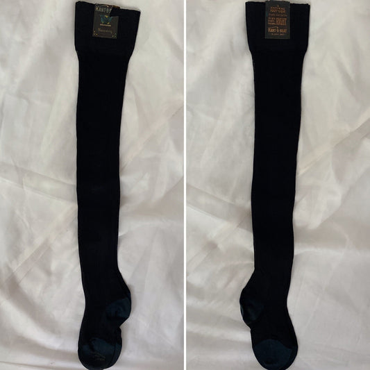 Antique 1920's Stockings | Inky Black Rayon Knit with Exposed Seam & Reinforced Cotton Heel | Size 7.5 | Kant-B-Beat -New with Tag - Daggers & Dames