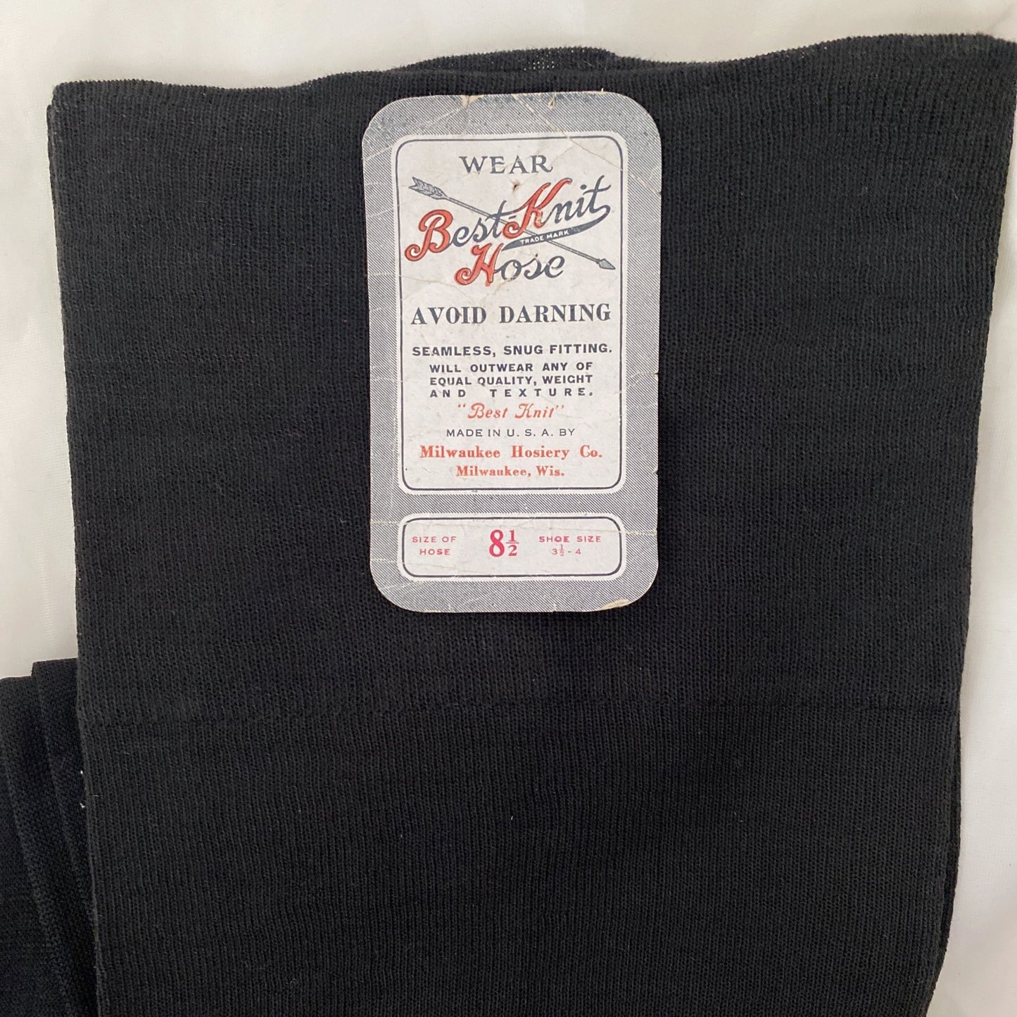 Antique 1920's Stockings | Inky Black Silk Knit with Cotton Reinforcement & Exposed Seams | Size 8.5 | Best Knit Hosiery -New with Tag - Daggers & Dames