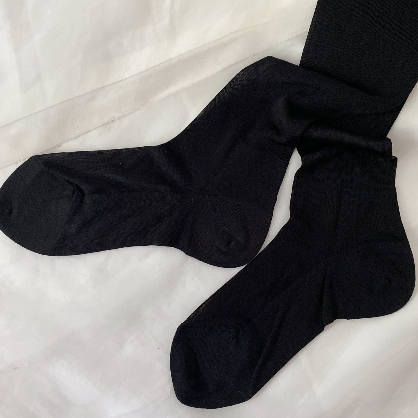 Antique 1920's Stockings | Inky Black Silk Knit with Cotton Reinforcement & Exposed Seams | Size 8.5 | Best Knit Hosiery -New with Tag - Daggers & Dames