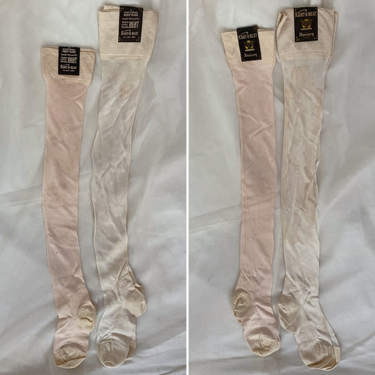 Antique 1920's Stockings | Ivory & Nude Silk Knit with Original Box | Size 7, 8 | Kan't-B-Beat -New with Tags - Daggers & Dames