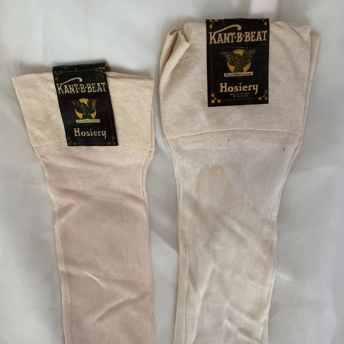 Antique 1920's Stockings | Ivory & Nude Silk Knit with Original Box | Size 7, 8 | Kan't-B-Beat -New with Tags - Daggers & Dames
