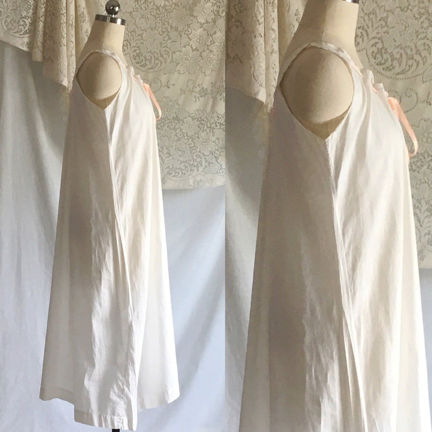 Antique Edwardian 1910's Chemise | White Cotton with Satin Ribbon & Embroidered Collar | Size SM, M, LG - Daggers & Dames